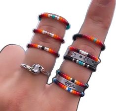 Adjustable Multicolor Toe Rings, Adjustable Multicolor Stackable Rings, Adjustable Bohemian Beaded Rings, Adjustable Bohemian Stackable Rings, Adjustable Beaded Silver Rings, Adjustable Beaded Toe Ring Jewelry, Adjustable Beaded Toe Ring, Adjustable Beaded Open Ring, Adjustable Multicolor Beaded Rings