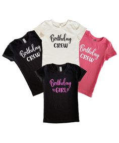 Description:Dress up your birthday girl and her friends with matching "Birthday Girl" and "Birthday Crew" shirts! These birthday crew and birthday girl shirts are 100% cotton and are created using heat pressed vinyl. They are available in either black, pink or white. We have the following sizes available:Youth XS (Equivalent to size 4/5)Youth S (Equivalent to size 6/6X)Youth M (Equivalent to size 7/8)Youth L (Equivalent to size 10/12)Youth XL (Equivalent to size 14/16)ShippingWe typically ship w First Birthday Name Print Top, Birthday Crew Shirts, Matching Birthday Shirts, Girl Shirts, Shirt Label, Gamer Shirt, Birthday Girl Shirt, Heat Press Vinyl, Group Shirts