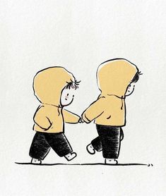 a drawing of two children holding hands