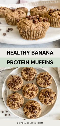 healthy banana protein muffins on a white plate