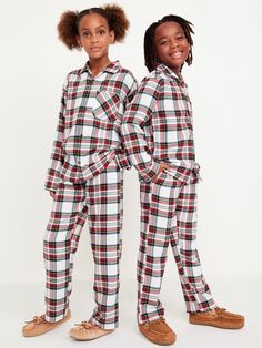 Gender-Neutral Printed Button-Front Pajama Set for Kids | Old Navy Pajama Day, Classic Pajamas, Matching Mom, Winter Plaid, Flannel Pajama Sets, Flannel Pants, Waffle Knit Top, Flannel Pajamas, Matching Pajamas