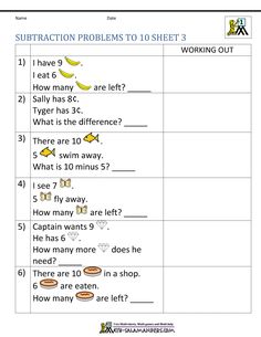 worksheet for subtraction problems to sheet 3