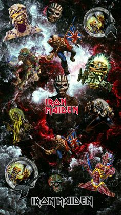 iron maiden album cover with many different images