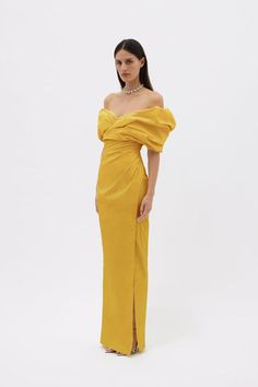 GIA GOWN Gown Gold, Rachel Gilbert, Leg Split, Invisible Zip, Event Dresses, Fitted Bodice, Evening Wear, Modern Woman, Wedding Guest Dress