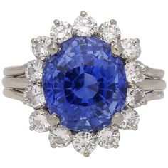 Vintage Ceylon Sapphire And Diamond Cluster Ring, Circa 1970 Vintage Cluster Ring, Cluster Ring Set, Ceylon Sapphire, Claw Setting, Diamond Cluster Ring, Diamond Cluster, Sapphire Diamond, Cluster Ring, Round Brilliant Cut Diamond