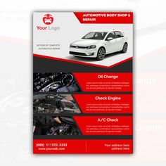 a red and black car repair flyer