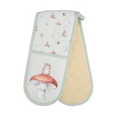 an oven mitt with a mushroom on it