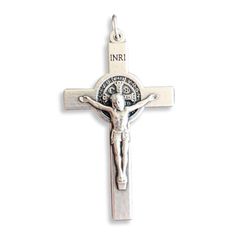 A very special cross, handmade in Italy by skilled craftsmen. Perfect for your rosary. Saint Benedict Crucifix size 2" Perfect size for rosary parts. An oxidized silver-color St. Benedict crucifix with great detail. Of course there is also the St. Benedict medal in the front and in the back of the crucifix. It's a fantastic cross. Blessed by Pope Francis during public audience in Saint Peter Square. The Saint Benedict Medal is a Catholic sacramental medal containing symbols and text related to t