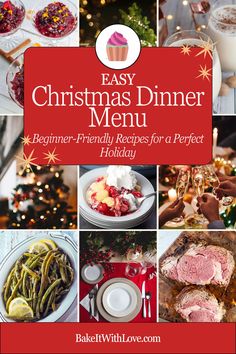 Multiple images showing easy drinks, side dishes, entrees, and desserts suitable for christmas. Easy Christmas Dinner Menu, Budget Friendly Dinner Recipes, Cheap Meal Ideas, Hosting Christmas Dinner, Christmas Dinner Recipes, Easy Christmas Dinner, Christmas Meals, Cheap Meal, Christmas Dinner Menu