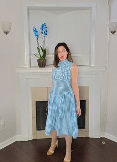 Check out this item in my Etsy shop https://www.etsy.com/listing/1190640846/50s-blue-and-white-dropwaist-gingham Spring Vintage Gingham Dress, Retro Fitted Gingham Vintage Dress, Fitted Gingham Vintage Cotton Dress, 1950 Gingham Dress, Blue Gingham Dress Vintage, Rolled Collar, Red Handbag, Gingham Print, Gingham Dress