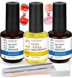 PRICES MAY VARY. GEL POLISH REMOVER: LOUINSTIC gel nail polish remover kit comes with 2pcs gel remover 1pc nail cuticle care oil, a nail file, and a cuticle pusher, this gel nail remover kit will help to remove gel nail polish in minutes but no need for wrapping or for soaking. The cuticle oil will moisturize and strengthen your nails to help promote your natural nail growth and add shine. GEL NAIL POLISH REMOVER: the nail polish remover is healthy resin and organic solvents, which will help dis Nail Cuticle Care, Natural Nail Growth, Remove Gel Nail Polish, Oil For Nails, Nail Cuticle Oil, Gel Nail Polish Remover, Gel Nail Removal, Gel Remover, Cuticle Care