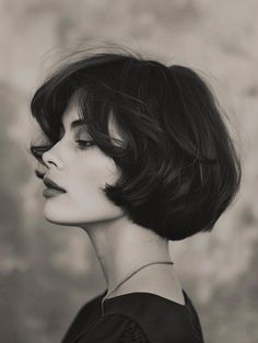 Master the Chic French Bob Haircut 60s French Bob Haircut, Side Bangs Bob Haircut, French Bob Side Bangs, Short Black Hair Round Face, French Bob Style, Vintage Haircut Women, Short Black Bob Hairstyles, French Bob Wavy Hair, Short French Bob With Bangs