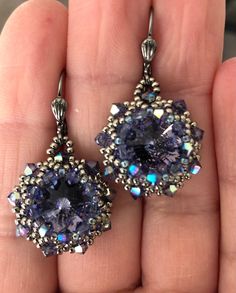 Turquoise Jewelry Earrings, Blue Crystal Earrings, Earrings Purple, Sparkly Earrings, Purple Crystal, December Birthstone, Purple Crystals, Bead Crochet, Crochet Jewelry