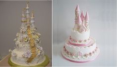 there are two different cakes that look like they were made to look like disney's castle