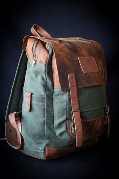 WHO WE ARE & OUR STYLE All our backpacks are tested with 40 Liter for 24 hours after they are produced. New colour released BROWN And GREEN %100 Hand Made %100 Hand painting %100 Genuine leather Special design for elegant buyers, We can change design for your personal request. We can accept digital payment too. We can send all over the world This is first class orginal product. We made after you buy.  We dont Sell Any Ready products The products you see in the photos are the same as the designs. Camping Backpack Bags, Bushcraft Backpack, Digital Payment, Backpack Camping, Waxed Canvas Backpack, Canvas Backpacks, Bushcraft Gear, Tennis Bags, Outdoor Coats