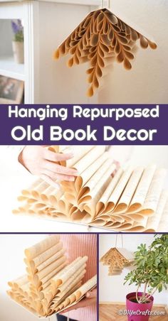 hanging repurposed old book decor is an easy and cheap way to decorate your home