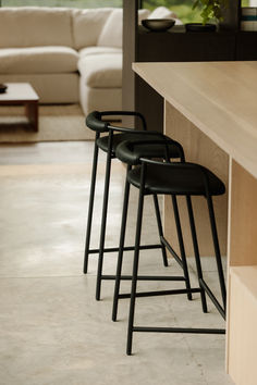 Black Stool with leather seat in west coast home. Bar Stools Ideas, Kitchen Stool, Kitchen Stools, The Bar