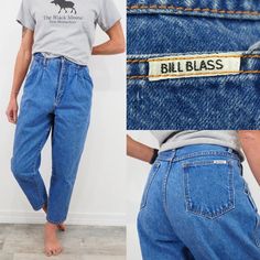 90s Vintage Pleated Jeans by Bill Blass - 100% Cotton Very High Waisted | Curvy Fit Tapered Leg | Medium Wash  Very Good Vintage Condition ✨ Approximate size 8 - 10 short 30 inch waist            44 inch hip   13.5 inch rise  24 inch thigh  27 inch inseam ✨ All of our sizes are estimates. If you are unfamiliar with the sizing process please watch this demo starting at the four minute mark, provided by our sister store. https://youtu.be/gG-GV2DfijQ (copy in to your browser, its not a hyperlink un Bill Blass Jeans, Pleated Jeans, Bill Blass, 90s Vintage, Tapered Legs, Bathing Beauties, High Waisted, Purses And Bags, Music Clothes