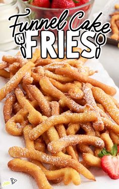 funnel cake fries with strawberries in the background