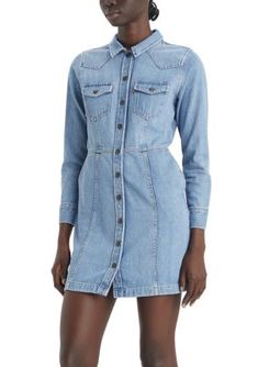 Elevate your casual style with the Flynn Western Dress from Levi's. Pair it with your favorite sneakers for an easy everyday look. | Levi's Women's Flynn Western Dress, X-Large Western Dress, Denim Cotton, Levis Women, Western Dresses, Everyday Look, Casual Style, Dress With Sneakers, Levi's, Casual Dresses