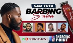 a man with an electric razor in front of him and the caption says, sam tua barbering salon