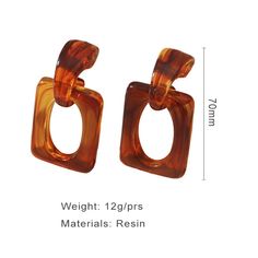 Material: frosted resin Trendy Resin Drop Earrings, Modern Plastic Earrings For Parties, Trendy Plastic Earrings For Gift, Trendy Brown Earrings For Party, Chic Acetate Jewelry, Trendy Brown Party Earrings, Plastic Drop Earrings For Party, Trendy Orange Plastic Jewelry, Elegant Clear Resin Earrings