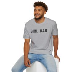 Celebrate Your Father-Daughter Bond with Our 'Girl Dad' T-Shirt – Comfort and Style in One! Show off your pride as a dedicated dad with our 'Girl Dad' unisex soft-style t-shirt. Made from incredibly soft materials, this tee offers a new level of casual comfort, perfect for any occasion. Whether you're attending a family outing, a casual event, or simply enjoying quality time with your daughter, this t-shirt is your go-to choice for both style and comfort. Crafted from 100% ring-spun cotton for s Father's Day T-shirt With Funny Text In Relaxed Fit, Father's Day Relaxed Cotton T-shirt, Father's Day Casual Slogan Tops, Relaxed Fit T-shirt With Text Print For Family Occasions, Father's Day Cotton Slogan T-shirt, Father's Day Cotton T-shirt With Slogan, Father's Day Family Cotton T-shirt, Father's Day Family Text Print T-shirt, Family Name Print Relaxed Fit T-shirt