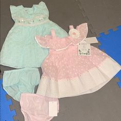 2 Beautiful Baby Girl Dresses. Size 12m New With Tags Spring Playwear Dresses With Flutter Sleeves, Sleeveless Ruffled Sets For Playdate, Cute Spring Play Sets, Summer Dress-up Sets With Ruffles, Green Summer Dress For Baptism, Green Summer Baptism Dress, Playful Baptism Dress With Ruffles, Playful Summer Dress For Baptism, Cute Dresses For Spring Baptism