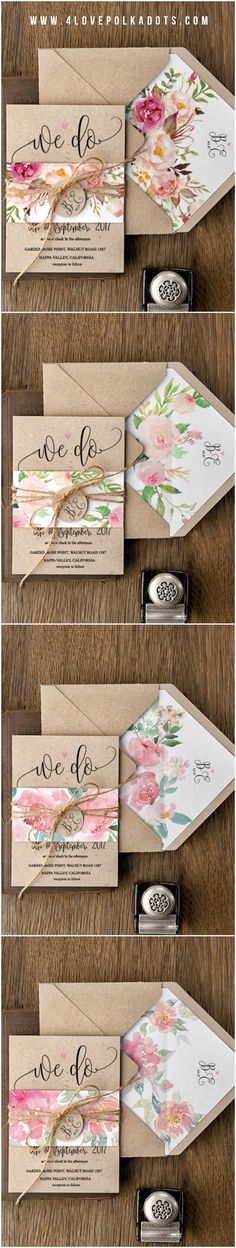 four different types of envelopes with flowers on them and the numbers in each one