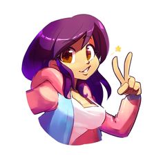 a cartoon girl giving the peace sign with her hand