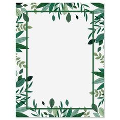 a green and white frame with leaves on it