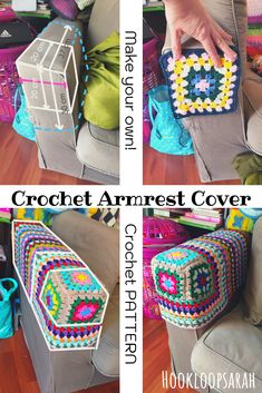 the crochet armrest cover has been made with many different colors and sizes