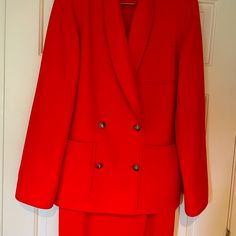 Exquisite Agnona Wool Suit, Made In Italy, Excellent Condition. Skirt Is A Lighter Weight Wool, Fully Lined. Jacket Is Double Faced Wool, And Unlined. The Suit Is Exquisite. Agnona Fabrics Are The Finest! Elegant Red Spring Suit, Tailored Red Skirt Suit For Office, Elegant Red Skirt Suit For Fall, Tailored Red Long Sleeve Skirt Suit, Classic Red Skirt Suit For Work, Red Long-sleeve Skirt Suit For Office, Red Long Sleeve Skirt Suit For Work, Elegant Red Skirt Suit For Work, Elegant Red Formal Skirt Suit