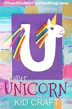 paper unicorn kid craft with the letter u on it