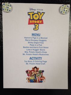 the menu for toy story 3