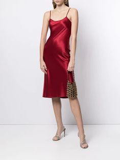 Shop red VOZ midi silk slip dress with Express Delivery - Farfetch Mandarin Collar Dress, Red Silk Dress, Dr Closet, Purple Midi Dress, Grey Midi Dress, Midi Slip Dress, Gray Silk, Silk Slip Dress, Brown Silk