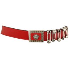 Gianni Versace Leather Silver Medusa Pin Belt, Red Red Versace, Belts Vintage, Polyvore Items, Silver Outfits, Vintage Leather Belts, Versace Jewelry, Silver Belt, Vintage Versace