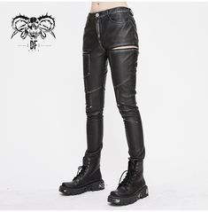 Gothic Skinny Leather Pants Punk Rock Women, Goddess Artemis, Punk Pants, Metal Embellishments, Studded Sneakers, Trouser Design, Leather Pants Women, Fashion Materials, Faux Leather Pants