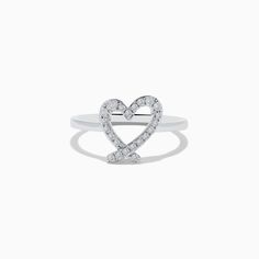 Effy Novelty 14K White Gold Heart Ring Classic Heart-shaped Brilliant Cut Diamond Ring, Diamond White 14k Gold Heart Cut Ring, White Heart-shaped Diamond Ring For Formal Events, Hallmarked Heart-shaped Diamond Ring, 14k Gold Heart Cut Diamond Ring, Elegant Double Heart Rings For Formal Occasions, 14k Heart Cut Diamond Ring For Valentine's Day, Classic Diamond Heart Ring, Elegant 14k Gold Heart Ring In Diamond White