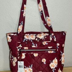 This Is A Gorgeous Vera Bradley Small Vera Tote In The Performance Twill Material In The Pattern Blooms And Branches. This Is Brand New With Tags From A Smoke Free Home. This Is A Great Medium Sized Bag In A Nice Durable & Water Resistant Material. Made From Quilted, Sleek, Water-Repellent Polyester Exterior Features A Front Slip Pocket, A Zip Pocket And A Hidden Top Pocket Interior Features Six Slip Pockets Zip Closure. Dimensions: Approximately 15.5" W X 12" H X 4" D With 12" Strap Drop Casual Red Bag With Floral Print, Casual Red Bags With Floral Print, Red Floral Print Casual Bag, Paisley Quilt, Vera Bradley Tote Bags, Vera Bradley Tote, Medium Sized Bags, Vera Bradley Purses, Quilted Bag