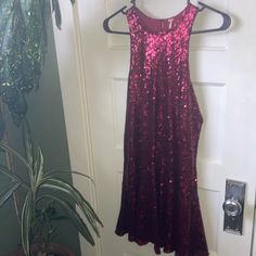 Free People Maroon Sequined Dress, Like New, Xs. Open Back With Eyelet Clasps. Red Sequin Holiday Dress For Date Night, Red Sequin Dress For Date Night Holiday, Glamorous Burgundy Sequin Dress, Burgundy Sequin Dress For Night Out, Red Sleeveless Dress For Festive Occasions, Red Mini-length Sequin Cocktail Dress, Red Sleeveless Sequined Mini Dress, Red Sequin Mini Dress For Cocktail, Red Fitted Sequin Dress For Festive Occasions