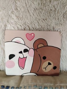 a painting of two teddy bears with hearts