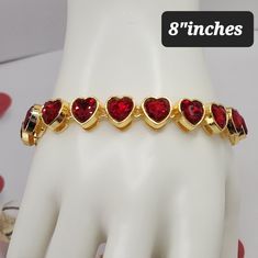 Heart Red Color Bracelet Stainless Steel 8"Inches Gold Heart Bracelet For Valentine's Day Party, Red Heart-shaped Bracelets For Mother's Day, Red Heart Bracelet For Valentine's Day Anniversary, Heart-shaped Bracelet For Valentine's Day Party, Heart Bracelet For Valentine's Day Party, Valentine's Day Heart Bracelet For Party, Red Heart Bracelets For Anniversary, Red Heart Bracelet For Anniversary, Red Heart-shaped Bracelets For Valentine's Day