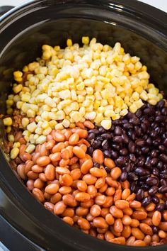 corn, black beans and corn kernels in a slow cooker