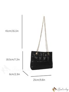 BirdinBag - Chic Shoulder Bag with Metallic Chain - Fashionable Stitched Design Rectangular Shoulder Bag With Chain For Shopping, Rectangular Chain Shoulder Bag For Shopping, Office Rectangular Shoulder Bag With Chain Strap, Square Box Bag With Chain For Everyday Use, Chic Quilted Clutch For Everyday Use, Square Office Bag With Chain Detail, Square Office Bags With Chain Detail, Office Rectangular Bag With Chain, Rectangular Office Bag With Chain