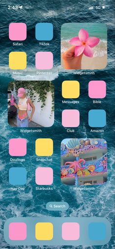 an iphone screen with different colors and shapes on the phone, including pink, blue, yellow