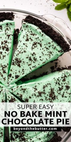 no bake mint chocolate pie with text overlay