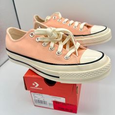 Brand New In Original Box. No Flaws, Never Worn. Authentic Converse Chuck Taylor 70 Ox Low Top Classic Shoes Color Is: Cheeky Coral , A Color Similar To A Peach , Pastel Pink, Or A Blush Shade. With Egret / Black. Unisex Size Men’s 5 / Women’s Size 7 Msrp: $85 + Tax Price Is Firm. Use Code “ Kelsidcloset ” To Save $10 Off Your 1st Poshmark Order Bundle Multiple Items To Save On Shipping Same Day Shipping Top Rated Seller & Poshmark Level 2 Ambassador Shop More Closeouts At Kelsid.Com Casual Orange Canvas Shoes With Vulcanized Sole, Casual Orange Sneakers With Vulcanized Sole, Retro Converse Sneakers For Spring, Trendy Converse Sneakers For Streetwear, Retro Canvas Shoes For Spring Streetwear, Converse Casual Platform Sneakers With Gum Sole, Converse Sneakers With Vulcanized Sole For Summer, Converse Casual Platform Sneakers With Round Toe, Trendy Converse Sneakers With Vulcanized Sole