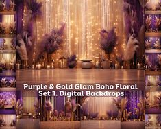 purple and gold glam boho floral set 1 digital backdrops