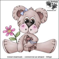 a cute koala bear holding a flower in its paws with the caption instant downloads - commercial use allowed